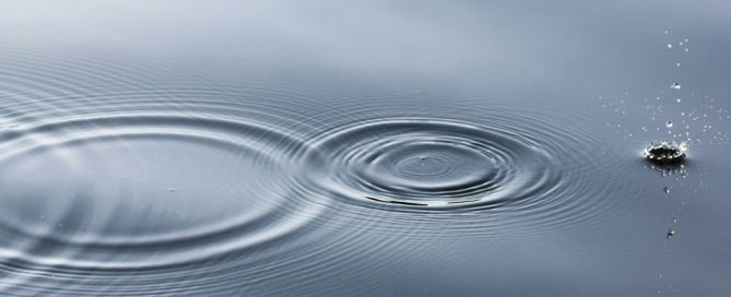 water drops on a calm lake